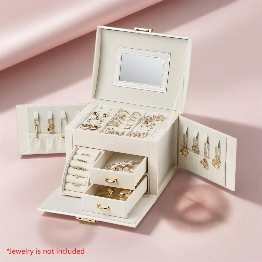 Multi-grid Dustproof Jewelry Box, 1/2 Counts Jewelry Storage Organizer with Mirror, Girly Bedroom Accessories, PU Leather Container, Summer Gifts