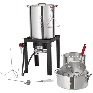 【Summervibes】VEVOR Turkey Deep Fryer,  30-qt Turkey & 10-qt Fish Steamer Cooker Set, Outdoor Aluminum Seafood Frying Pot, 54,000 BTU Burner Propane Gas Boiler, Includes Baskets, Perforated Poultry Rack, Thermometer
