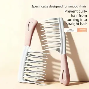 Double-row wavy-tooth curling comb with scalp massage handle for volumizing and anti-static curling.