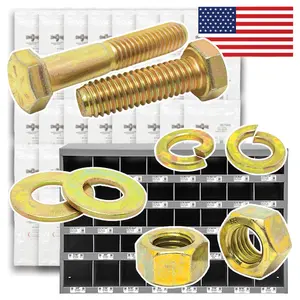 Inch Grade 8 Coarse Hex Cap Screws, Hex Nuts, Flat & Lock Washers Zinc Yellow USA Made Hardware - 2012 PCS