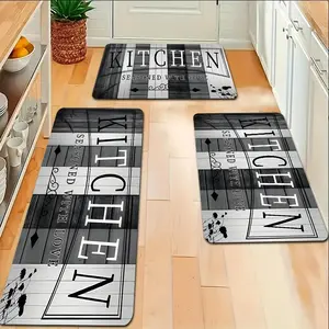 Wood Grain Black White Gray Kitchen Decor Soft Sponge Absorbent Non-Slip Kitchen Mat Set, Machine Washable Bathroom Mat Set for Bedroom, Kitchen, Living Room, Toilet Floor Mats, Holiday Season Spring Summer Decoration Rugs