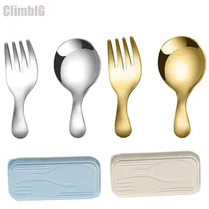 2 Sets Mini Stainless Steel Spoon Fork Set - Short Handle Round Dessert Ice Cream Spoon Portable Baby Feeding Tableware Durable Home Travel Essentials