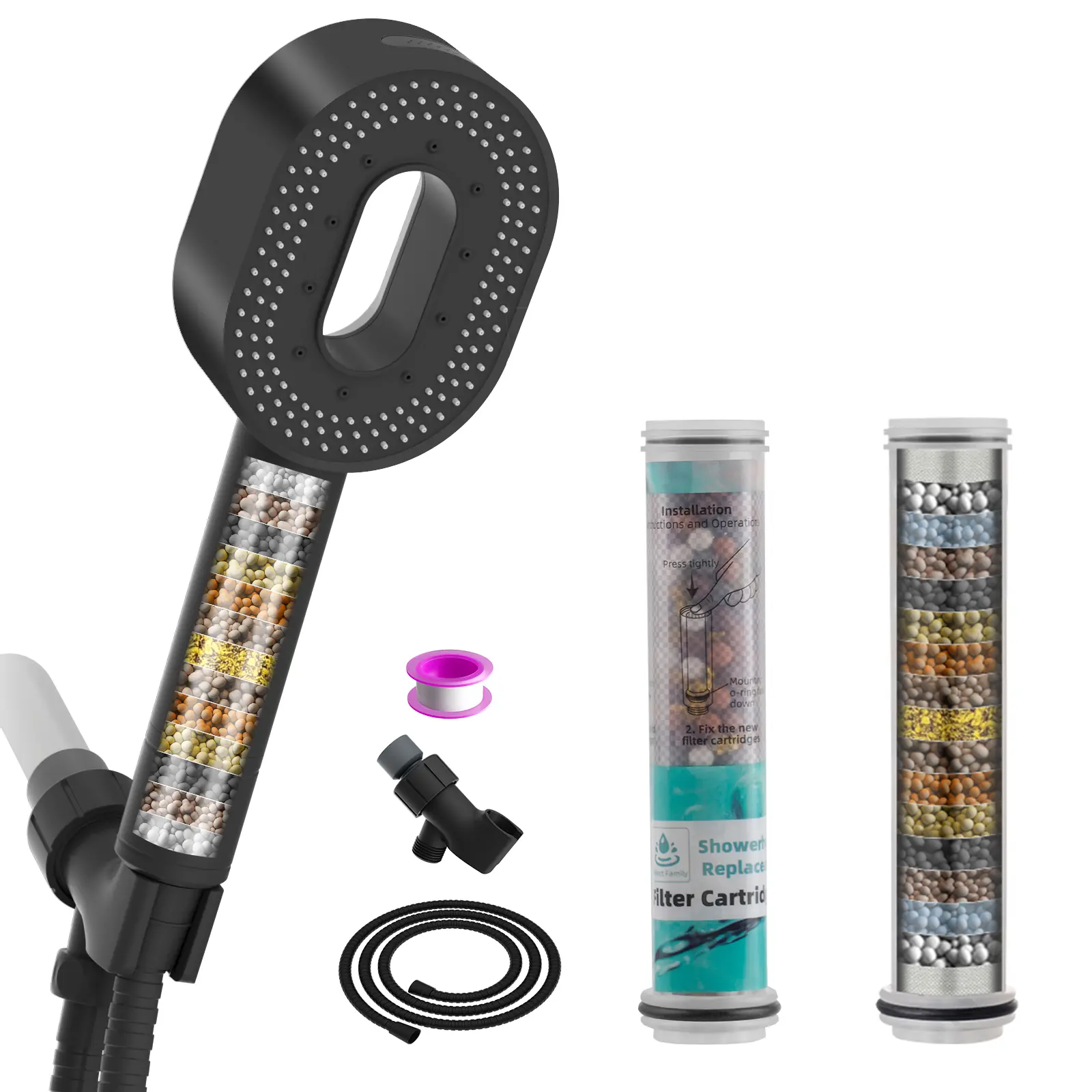 Matte Black shower set + 3 PACK 20 Stage Filter