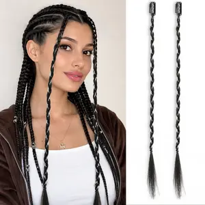 WIGQUEEN 20" Boho Dreadlock Clip in Braids with Beads & Charms, Clip in Braid Hair Extensions for Women,  2PCS Handmade Synthetic Braided Hairpieces for Cosplay Daily Styling