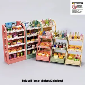 Mini Realistic Food Play Rack Set, Supermarket Display Stand, DIY Props Accessories, Suitable for Boys and Girls Aged 3+