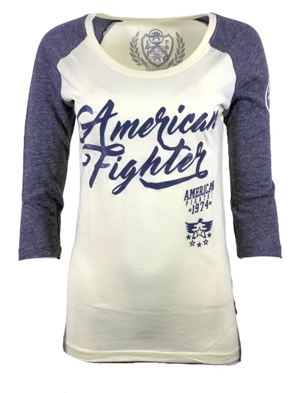 American Fighter Women's Trinity Shortsleeve Raglan Graphic Tee, Casual Biker Top with Scoop Neck in 100% Cotton, Printed Front