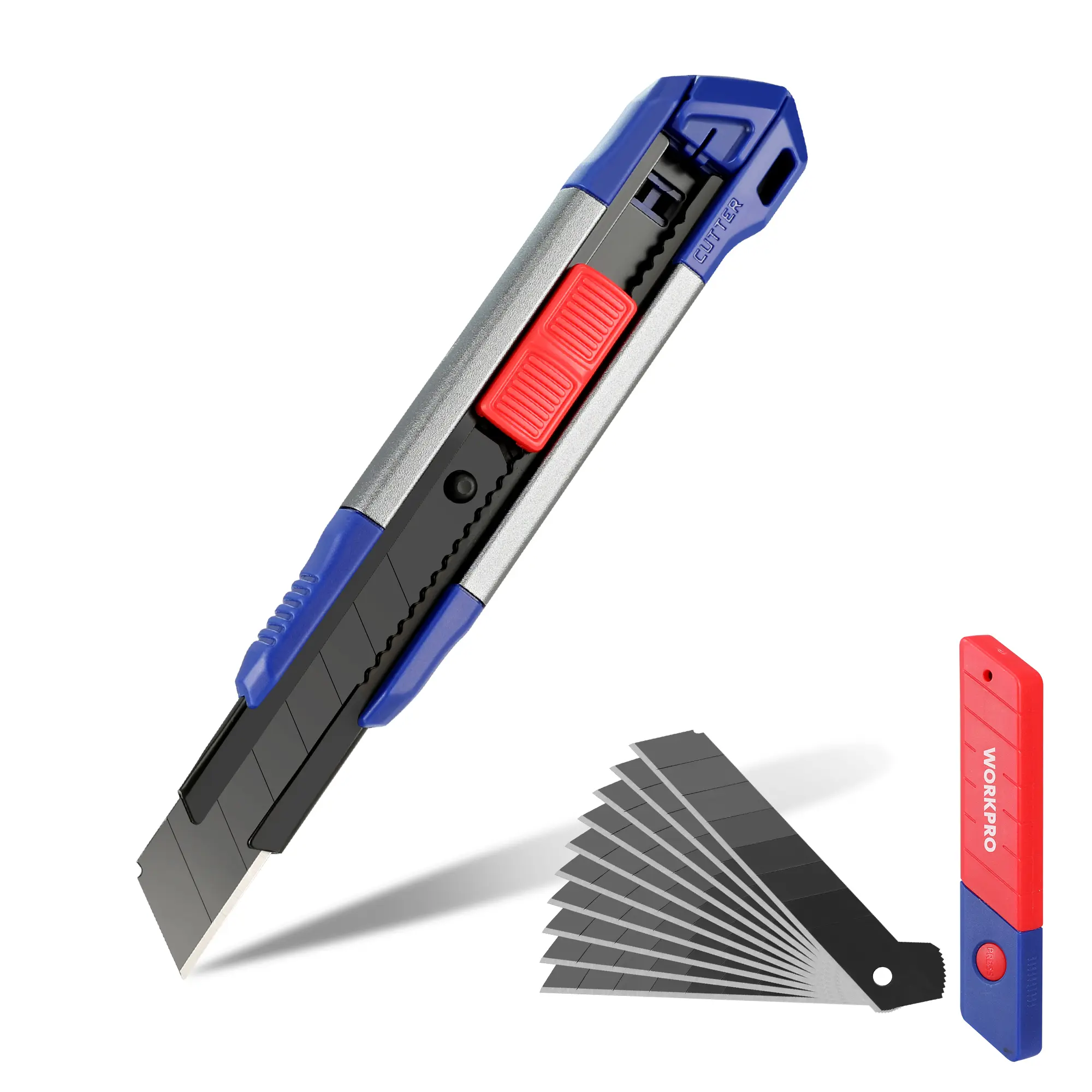 #summersale WORKPRO 18mm Retractable Utility Knife, Heavy Duty Snap-off Box Cutter with 10-Piece SK5 Blades for Cartons, Cardboard and Boxes, Perfect for Office and Home Use