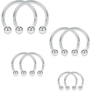 8 count 16G Stainless Steel Nose Septum Horseshoe Earring Eyebrow Septum Lip Helix Tragus Piercing Ring 6-12mm