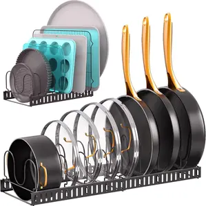 Norcalway Bakeware Pots and Pans Organizer Under Cabinet, 10 Adjustable Compartments Cookie Sheet Baking Pan Pot Lid Organizers Inside Cabinet