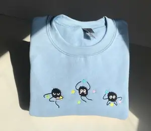 Kawaii Soot Sprite Embroidered Crewneck Sweatshirt, Y2K Pastel Aesthetic, Anime Lover Gift