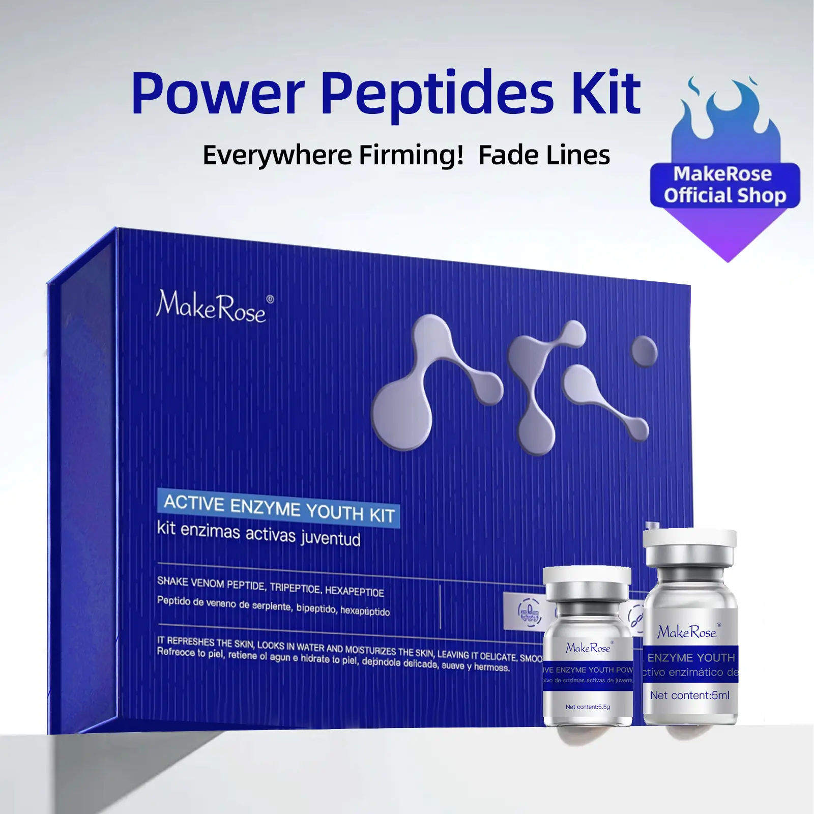 MakeRose Peptide Collagen Anti-Aging Kit | For Mature/Dull/Dry/Oily/Normal Skin | Lifting Firming & Pore Minimizing | Reduces Wrinkles & Brightens | Skin Texture Repair | Face/Neck/Hands | Unisex