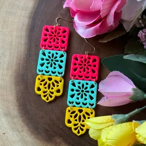 Colorful Mexican Papel Picado Stainless Steel Earrings - Colorful Designs with Unique Cutouts