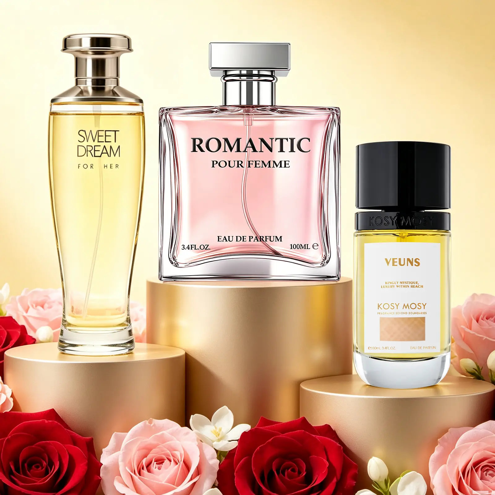 3-Pack Women's EDP, Gourmand + Fruity Floral + Oriental, Vanilla Lavender Cocoa Ginger / Rose Chamomile Ginger / Peony Vanilla Jasmine, Long-Lasting 6-8H, Perfect for Dates Daily Parties Business Gifting