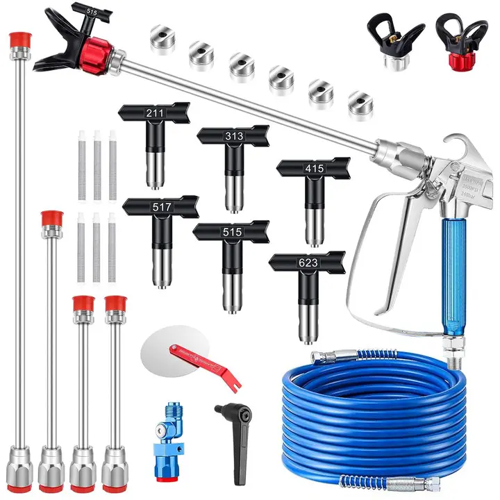 Portable Airless Handheld Paint Sprayer Kit (17/22pcs) - Power Spray Gun Tool with Hose, Reversible Metal & Plastic Spray Nozzle Set, Extension Tube, Nozzle Guard, Filter - Ideal for Woodworking, DIY Work - Home Power Tool Accessory