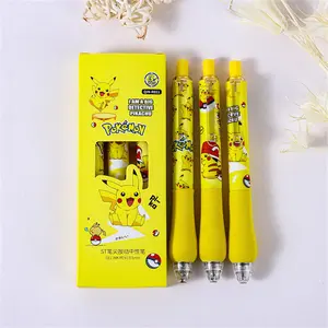 Pokémon Cartoon Neutral Pen Set, Pikachu Sponge Pen 0.5mm Nib, 3-Piece Writing Pen Kit, Perfect for Kids and Fans, Fun and Practical Stationery