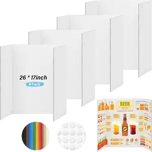 4 count Trifold Poster Board, 26x17 inches White Poster Board Comes with Sticky Accessories, Corrugated Presentation Boards, Display Board for School Projects, Business Presentations