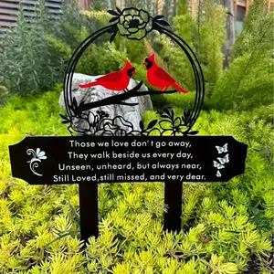 Elegant memorial plaque stake. Cardinal birds garden stake. Cemetery decoration. Insert sign to honor family.