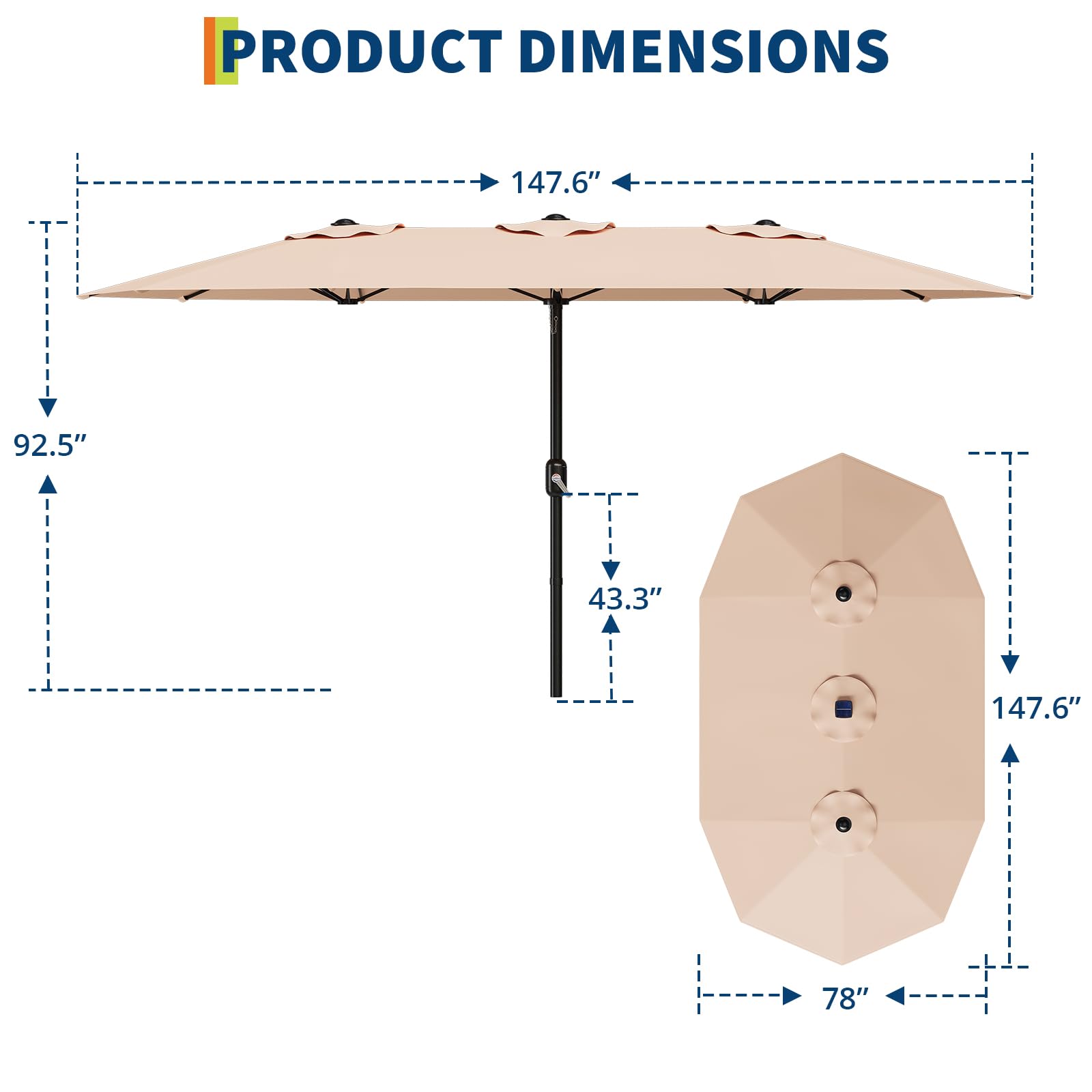 Extra Large 13ft Double-Sided Patio Umbrella, Heavy Duty Windproof Waterproof Rectangular Market Umbrella, Easy Crank Outdoor Shade Canopy for Poolside, Lawn & Backyard