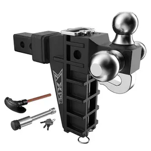 XPE Adjustable Height Trailer Hitch - 3 Ball Sizes, 6" Drop/Rise, 2.5" Receiver, 18500 lbs GTW, Anti-Rattle Design, High-Capacity Use, Built-in Hook & Lock Included
