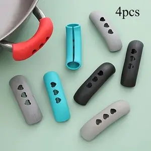 4pcs Random Color Pot Handle Covers, Heat Resistant Anti-Slip Silicone Grip Protectors for Kitchen Cookware