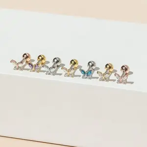 Sparkly Butterfly Tragus Earring • Tiny 18g Threadless Labret • Iridescent Cartilage Stud • Dainty Tragus Earring • Screwback Lobe Piercing