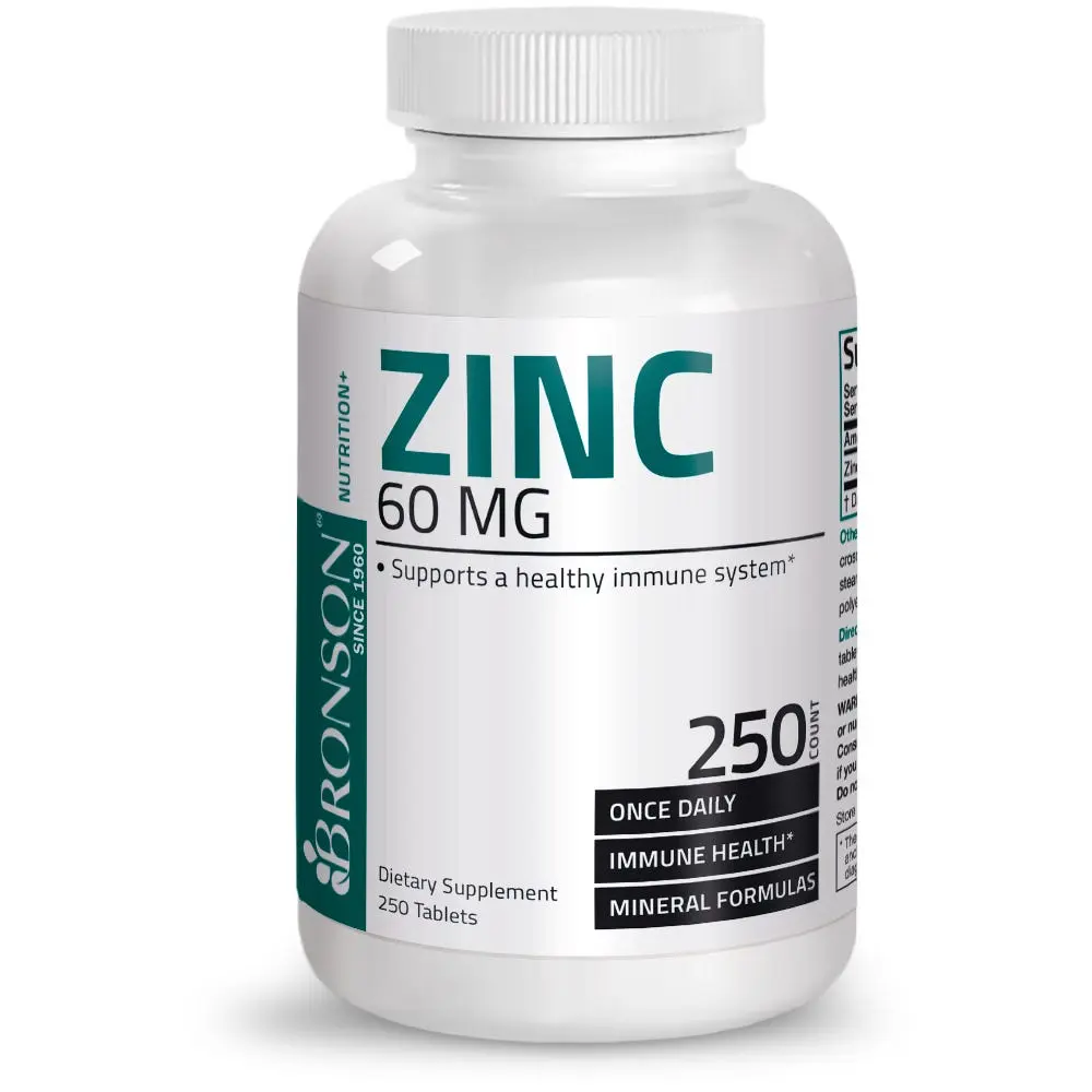 Bronson Zinc Gluconate 60 mg - 250 Tablets - Supports Healthy Immune System - Dietary Supplement