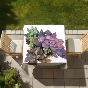 360 stand Purple Floral Print Tablecloth - 58x58 in., Succulent Theme Decor, Outdoor Furniture Table Accessory