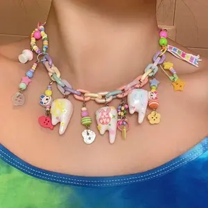 Teeth Necklace Beaded Pin Cute Children's Fun Design Necklace Creative Versatile Button Accessories for Women