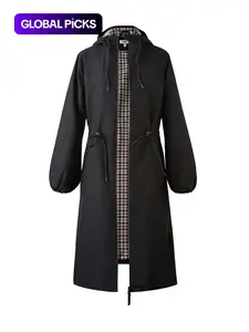 Women's Solid Color Zip Up Hooded Trench Coat, Casual Long Sleeve Outdoor Hiking Rain Coats, Lightweight Women's Tops for Spring, Casual Comfy Jacket, Womenswear, Casual Style Outerwear