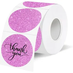 1.5" Holographic Direct Thermal Label Stickers, Round Printable Rainbow Glitter Thermal Printer Sticker Labels for  Wrapping, Self-Adhesive DIY Custom Logo Design- Glitter Pink