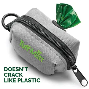 Tuff Mutt Fabric Dog Poop Bag Holder/Dispenser w/ Velcro Strap, Fits 9×13 Bags, Ripstop Nylon + D-Ring, Includes Starter Roll