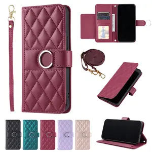 For iPhone 13 Pro Max 12 Mini 13 Mini SE2 SE3 7 8 Plus XR Xs Max 11 Pro Wallet Case, PU Leather Flip Folio Case with Card Holders Kickstand [Shockproof TPU Inner Shell] Phone Cover With Long Lanyard Gifts for Girl Women Lady