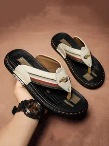 Men's Fashionable Colorblock Flip Flops, Casual Comfortable Flat Sandals for Summer, Lightweight Non-slip Beach Slippers for Daily Wear, Toe Loop Sandal