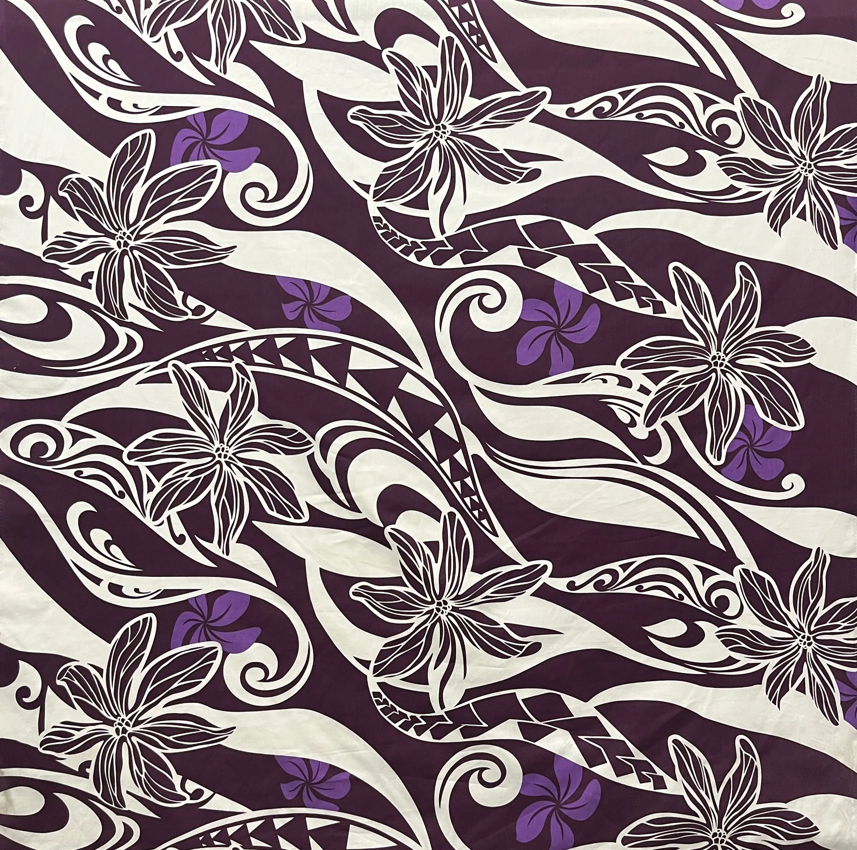 Hawaiian Gardenia Waves Traditional Tattoo Poly-Cotton Blend Fabric, Islands-Inspired Sewing & Soft Furnishings Textile