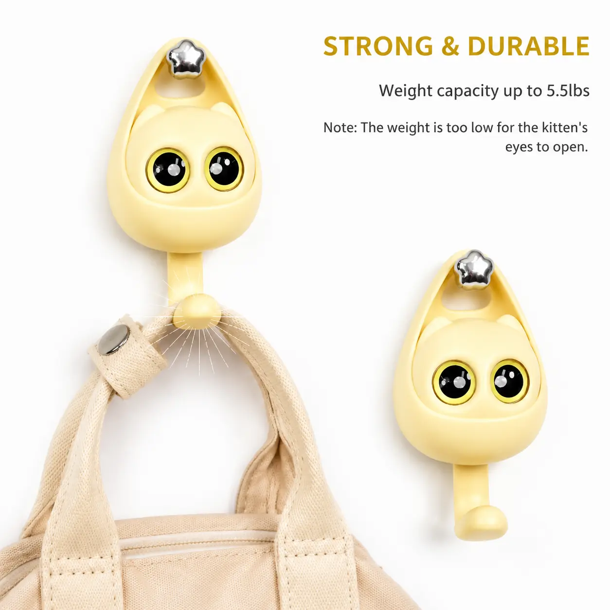 Cute Cat Wall Hooks for Hanging Keys, Bags & Towels, No Drill Adhesive Hooks, Strong Hold Home Organizer Decor for Entryway Bathroom Kitchen