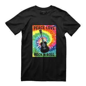 Peace Love Rock n Roll Tie Dye Hippie Guitar Music Retro T-Shirt