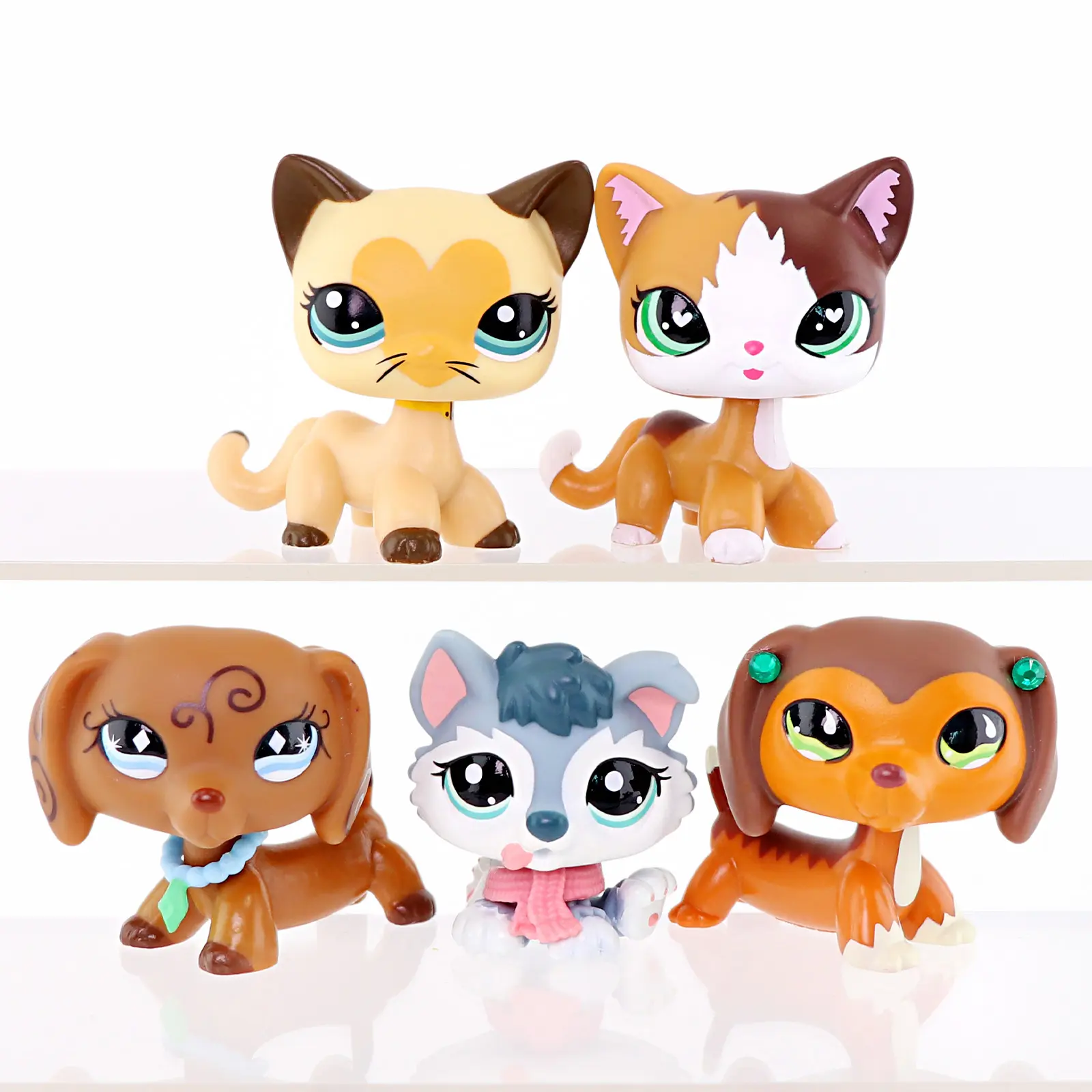 5 Pcs Cute Mini Pet Animal Figurines Set,Collectible Cat & Puppy Dog Figures with Accessories,Small Pet Toy Ornaments,Pretend Play Toy,Birthday Party Favor Gift for Boys Girls
