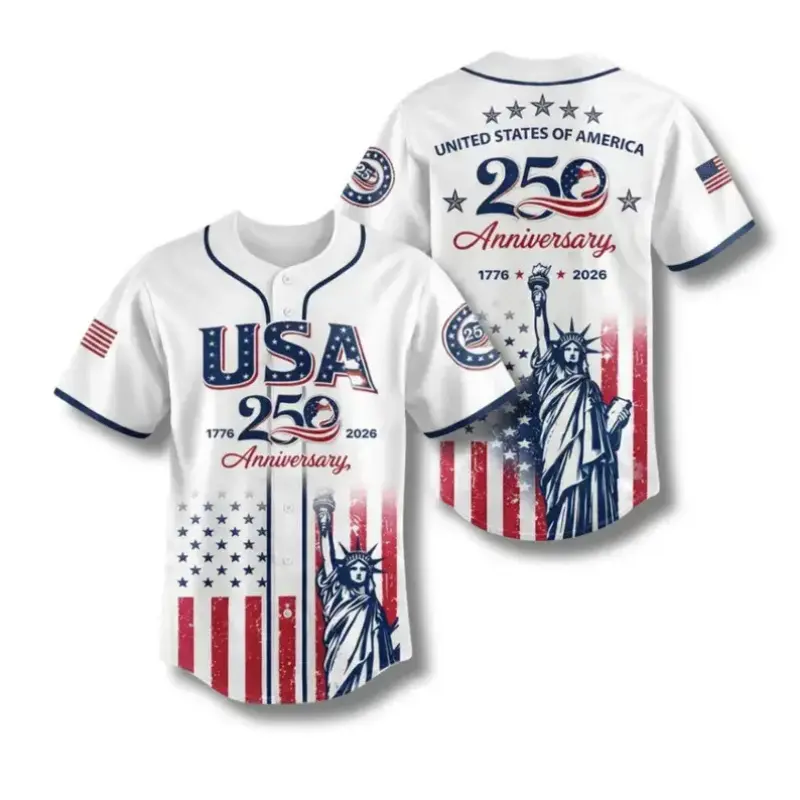 USA 250th Anniversary Baseball Jersey, Patriotic Statue of Liberty Print Shirt, Unisex Independence Day 4th of July Outfit, 1776–2026 Semiquincentennial Patriotic Jersey