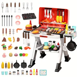 60Pcs BBQ Barbecue Toy Set, Interactive Assembly Barbecue Grill, with Smoke and Light Function, Suitable for Camping Cooking Interactive Toys