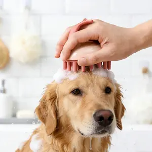 Pet Silicone Bath Brush, Cat Dog Universal Massage Brush with Handle, Soft Grooming Brush, Scalp Care Shower Tool