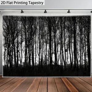 Black White Forest Tapestry Monochrome Landscape Backdrop Nature Theme Wall Hanging Photography Background Aesthetic Decor for Living Room Bedroom Indoor Outdoor Home Decoration