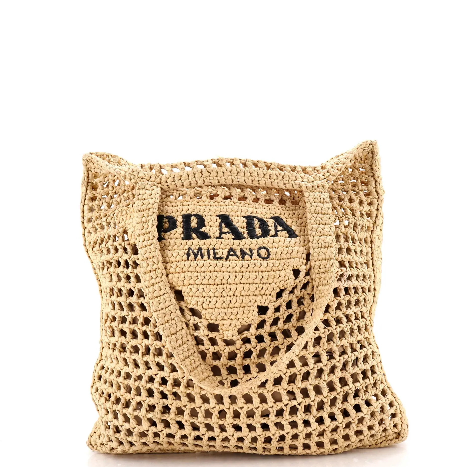 Pre-owned PRADA Raffia Tote Bags REBAG Triangle Logo Open Tote by Rebag