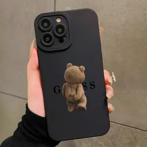 Cute Bear Pattern Shockproof Phone Case for iPhone 15 Series, Minimalist Design, Perfect Gift for Family & Girlfriend