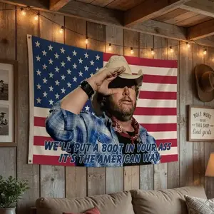 Toby Keith We'll Put A Boot Tapestry Flag, Courtesy of the Red White and Blue 4th of July Indoor Outdoor Backdrop