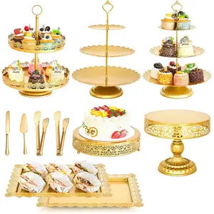 11 count  Cake Stand Set for Wedding, Dessert Table Display Set for Birthday, Metal Square Serving Trays for Candy, Cupcake Pop Stand Holder Tower with Round Base for Celebration, The Platters for Party