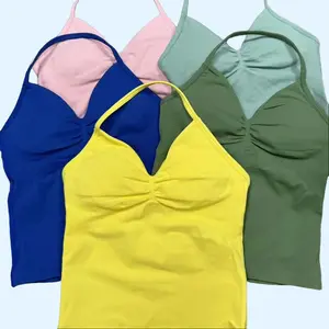 DFYNE New Solid Color Yoga Tank Top, Summer Slim Fit Quick Dry Workout Top, Waist Shaping Sports Cami for Women