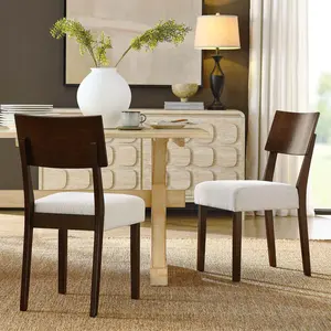 Modway Pax Wood Dining Side Chairs - Set of 2 in Walnut Heathered Weave Ivory