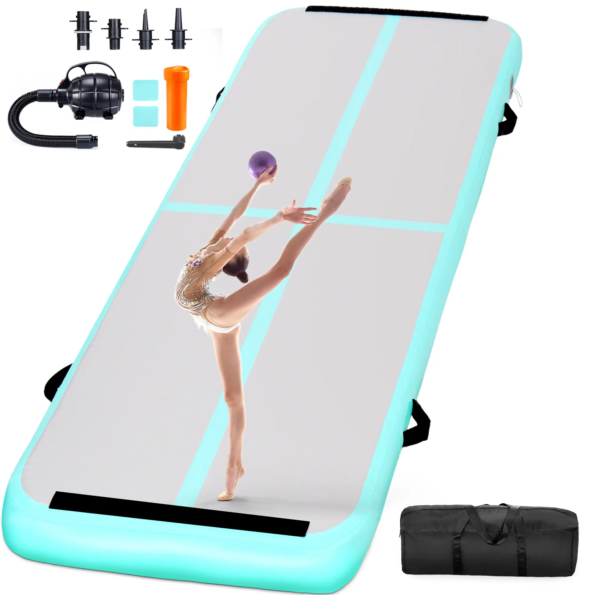 Rengue 10ft Air Tumbling Mat Tumble Track, 4“ Thickness Inflatable Gymnastics Air Track, Suitable for Home Use, Cheerleading, Yoga and Water Sports wi