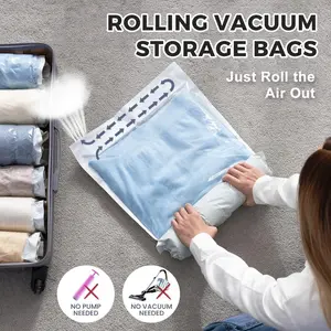 Hand-Rolled Travel Compression Bags (2/4/6pcs) - No Pump Needed, Transparent Matte Finish Storage, Multiple Sizes for Towels, Socks