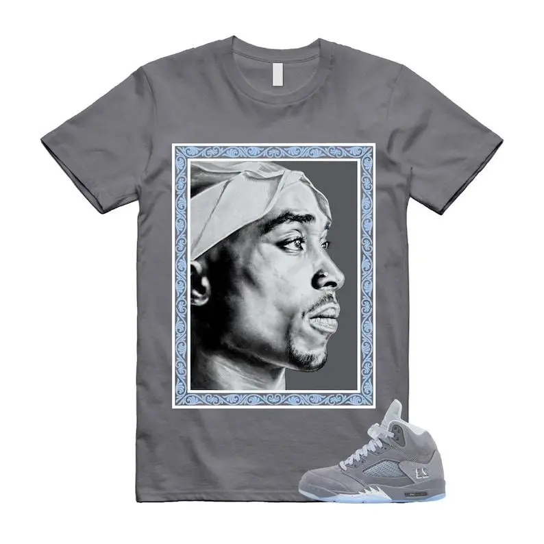 AJ5 Wolf Grey Matching T Shirt, 2PAC Graphic Shirt, 90s Hip Hop Tee, Gift For Women and Man, Unisex T-Shirt, Sneaker Head Gift
